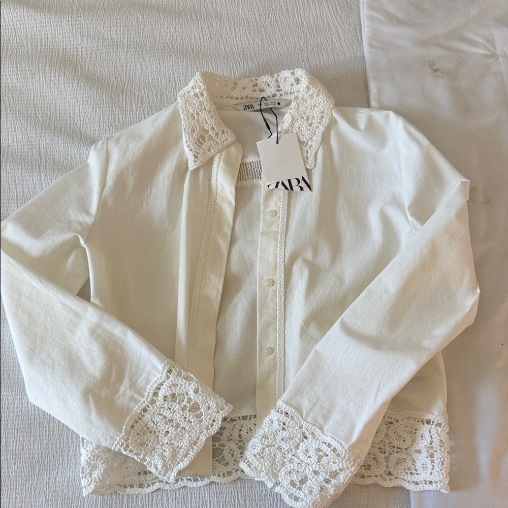 Zara Women's Cream Lace Detail Blazer